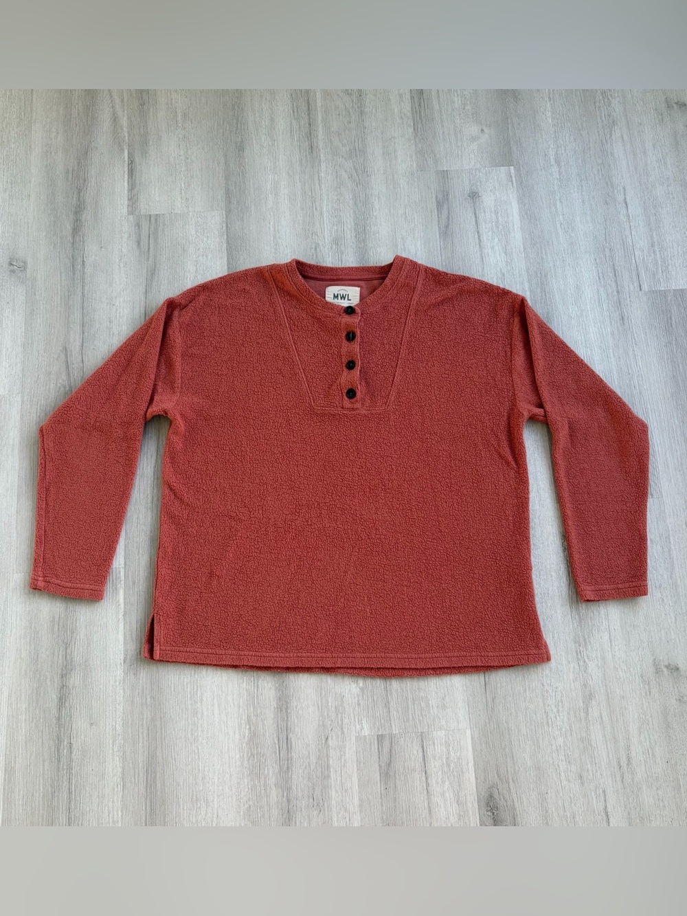Madewell Fleece Rust Crewneck Button-Placket Sweater XS